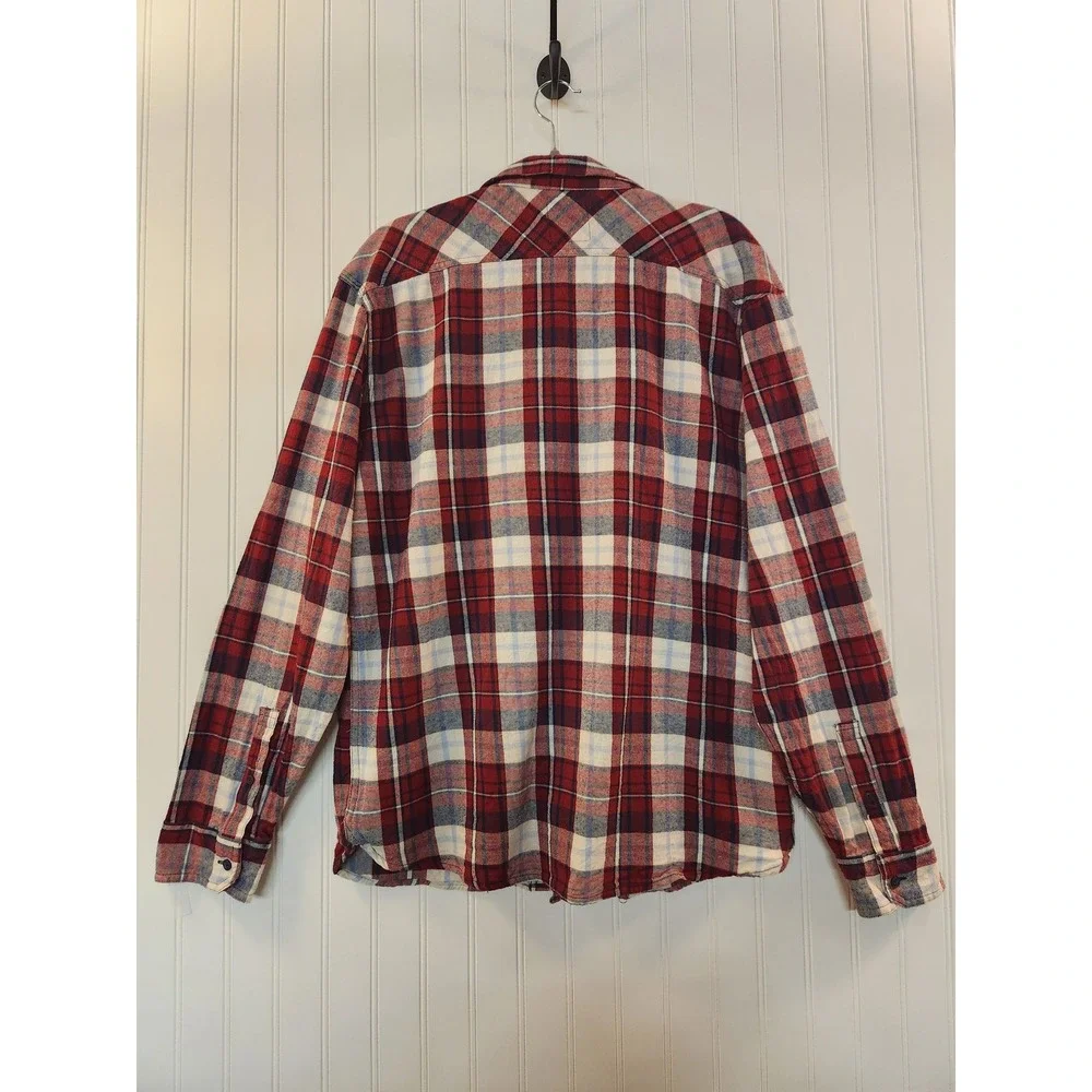 Levis Mens Red‎ White Blue Plaid Flannel Button Down Shirt XL Long Sleeve Casual